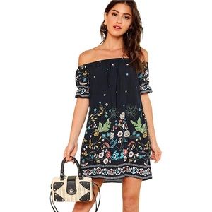 Off the Shoulder Floral Print Shift Dress